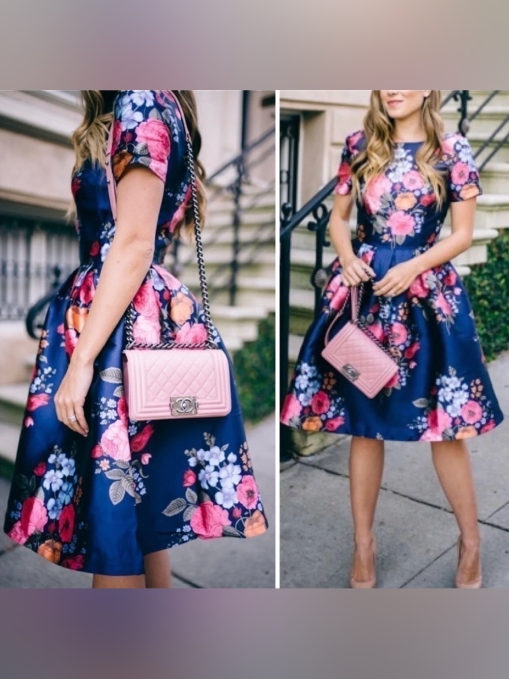 Chi Chi London Navy Floral Dress